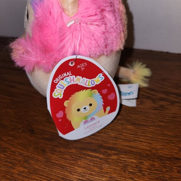 Squishmallows 4.5" Leonard the Lion Valentine Squad Rainbow Heart Hair Soft Plus - Picture 2 of 3